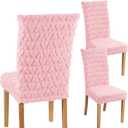 VitalCozy Pink Heart Dining Chair Covers Set of 2 Valentine's Day Chair Covers Cute Faux Fur Soft Heart Seat Slip Covers for Dorm Home Bedroom Valentines Day Gifts Wedding Party Decor