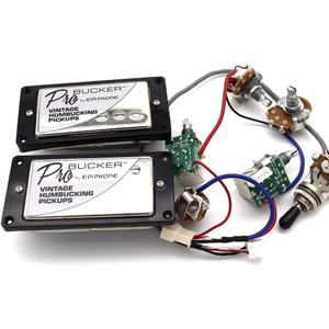 1 Set ProBucker Alnico Bridge&Neck Pickups with Pro Wiring Harness Pots&3 Way Switches Universal for Electric Guitar (Chrome (Black Ring))