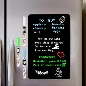 ANLIOTE Magnetic Black Dry Erase Board Sheet 17" x 11" for Fridge, Easy to Read with 3 Bright Colors Chalk Markers, Small Refrigerator Magnet Whiteboard for Family Planner Grocery List