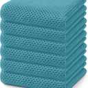 Homaxy 100% Cotton Waffle Weave Kitchen Dish Towels, Ultra Soft Absorbent Quick Drying Cleaning Towel, 13 x 28 Inches, 6-Pack, Lake Blue