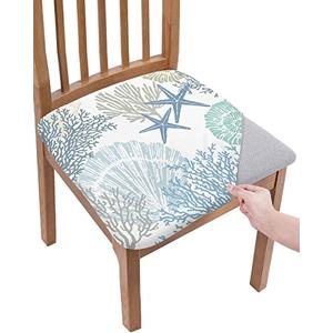 Stretch Dining Chair Seat Covers Set of 4, Removable Washable Chair Covers Seat Slipcovers, Blue Coral Starfish Chair Protector Dust-proof Chair Cover Seat for Kitchen/Office Decor, Textureppa82712