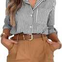 siliteelon Striped Button Down Shirts for Women Dress Shirts Long Sleeve Casual Collared Office Work Shirt with Pocket (Small, Black)