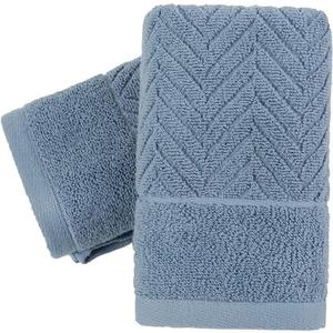 YiLUOMO Blue Hand Towel Set of 2 100% Cotton Terry Striped Pattern Ultra Soft Absorbent Hand Towel for Bathroom Summer Decorative13 X 29"