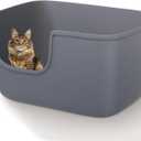 Vealind Large High Sided Cat Litter Box for Indoor Cats 22.2"14.9"12" Tall Litter Boxes with High Back Deep Wall XL Kitty Litter Boxes (Grey)