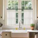 Cream Linen Cafe Curtains 24 Inch Length Pinch Pleated 2 Panels Set Farmhouse Short Kitchen Window Curtains Light Filtering Semi Sheer Pinch Pleat Back Tab Small Window Drapes for Bathroom Camper RV