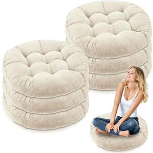 Jerify Floor Pillow Cushions Large Round Square Large Meditation Floor Pillow for Classroom Adult Meditation Picnic Party Seating Learning Daycare School(Round,Beige,6 Pcs)