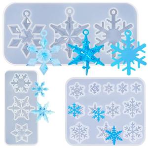 Patelai 3 Pcs Snowflake Resin Molds 17 Varying Sizes Snowflake Epoxy Resin Molds Silicone for Winter Fondant Chocolate Candle Jewelry Tree & Car Ice Crystal Decoration DIY Xmas Gift(Clear)