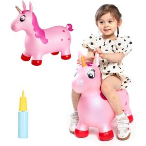 INPANY Pink Unicorn Hopper, Horse Hopper, Bouncy Inflatable Animal Ride-on Toy for Children, Boys and Girls, Toddlers (Pump Included)