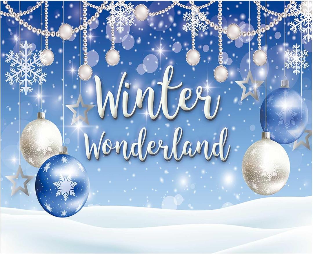 Funnytree 10x8ft Winter Wonderland Backdrop Blue Boy Baby Shower Birthday Party Christmas Snowflake Snow Landscape Photography Background Bokeh Glitter Pearl Decor Photo Booth