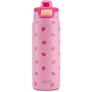 Ello Pop & Fill 18oz Stainless Steel Kids Water Bottle with Quick Fill Lid | Vacuum Insulated BPA Free Bottle with Leak Proof Straw and Chug Lid, Dishwasher Safe, Gift For Kids Teens, Strawberries