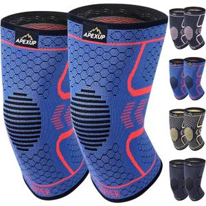 APEXUP Compression Knee Brace for Women, Copper Compression Sleeve for Knee Support, Arthritis Pain Relief, Meniscus Tear, ACL, Running (Blue+Red)