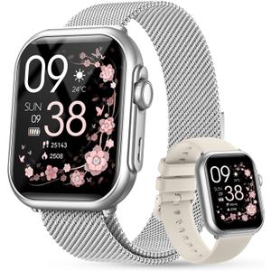 Smart Watches for Women for iPhone Android: 1.85" Smart Watch with 30 Days+ Battery Life Make/Recive Call Heart Rate SpO2 Sleep Monitor 120+ Sport IP68 Waterproof Fitness Tracker Reloj Pedometer (Silver)