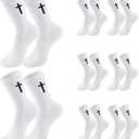 8 Pairs Christian Socks for Men Women,Faith Cross Socks as Gifts for Catholic Men and Pastor (White)