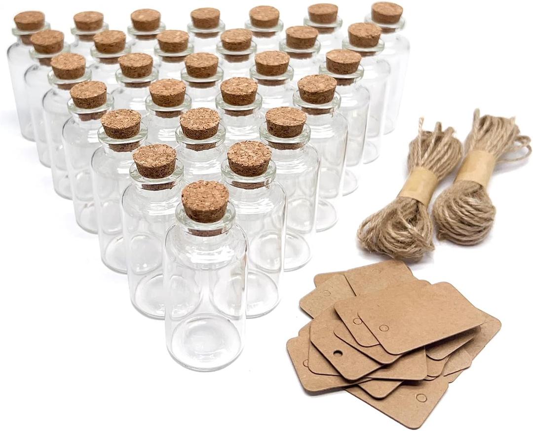 50 Pieces 30 ML Glass Bottles with Cork Stoppers Mini Small Glass Bottles, for Wedding Favors, Crafts Home Decorations