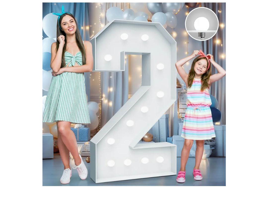 4FT Marquee Light Up Numbers - Cool White Lights Up Number 2 with Fixed Water Bag, Party Decoration Large Marquee Light Up Numbers can Be Used for Wedding Decoration, Birthday Party Deco
