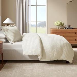 Great Bay Home 100% Natural Cotton Duvet Cover Set, King/ California King Size - Honeycomb Waffle Cream Duvet Cover with Button Closure & 2 Pillow Shams - Boho Bedroom Decor