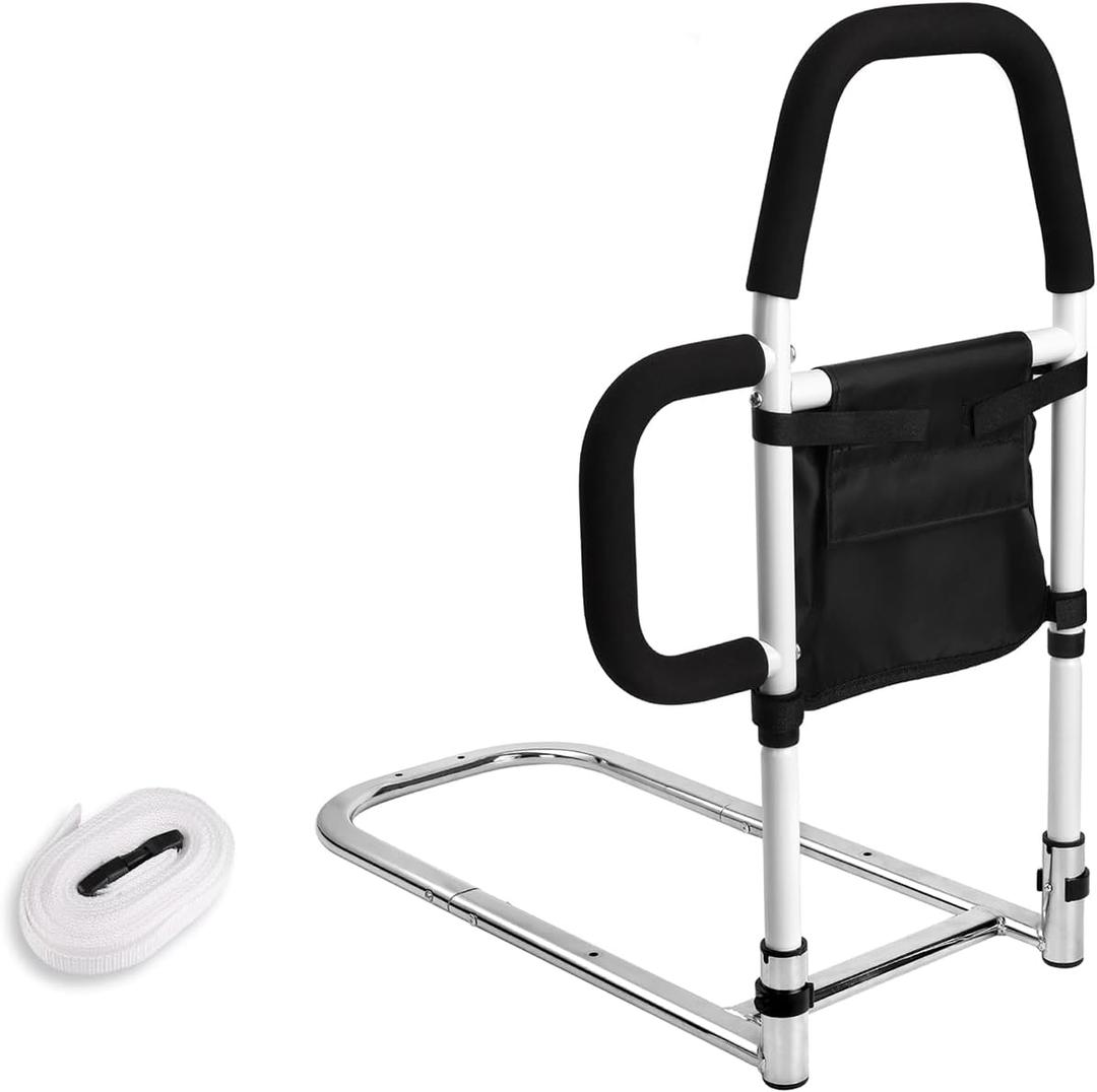 Bed Rails for Elderly Adults Safety - Bed Assist Rail with Dual Handles for Easy Getting in and Out of Bed, Bed Rail with Storage Pockets for King, Queen, Full, Twin - 300 lbs.