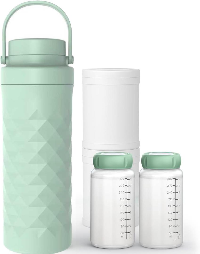Mosthink 22oz Breast Milk Cooler Bottle, 360Cooling Keeps Milk 24 Hours Fresh Portable Breastmilk Chiller with 2pcs Baby Storage Bottle for Travel & Outdoor Use, Breastfeeding Essentials