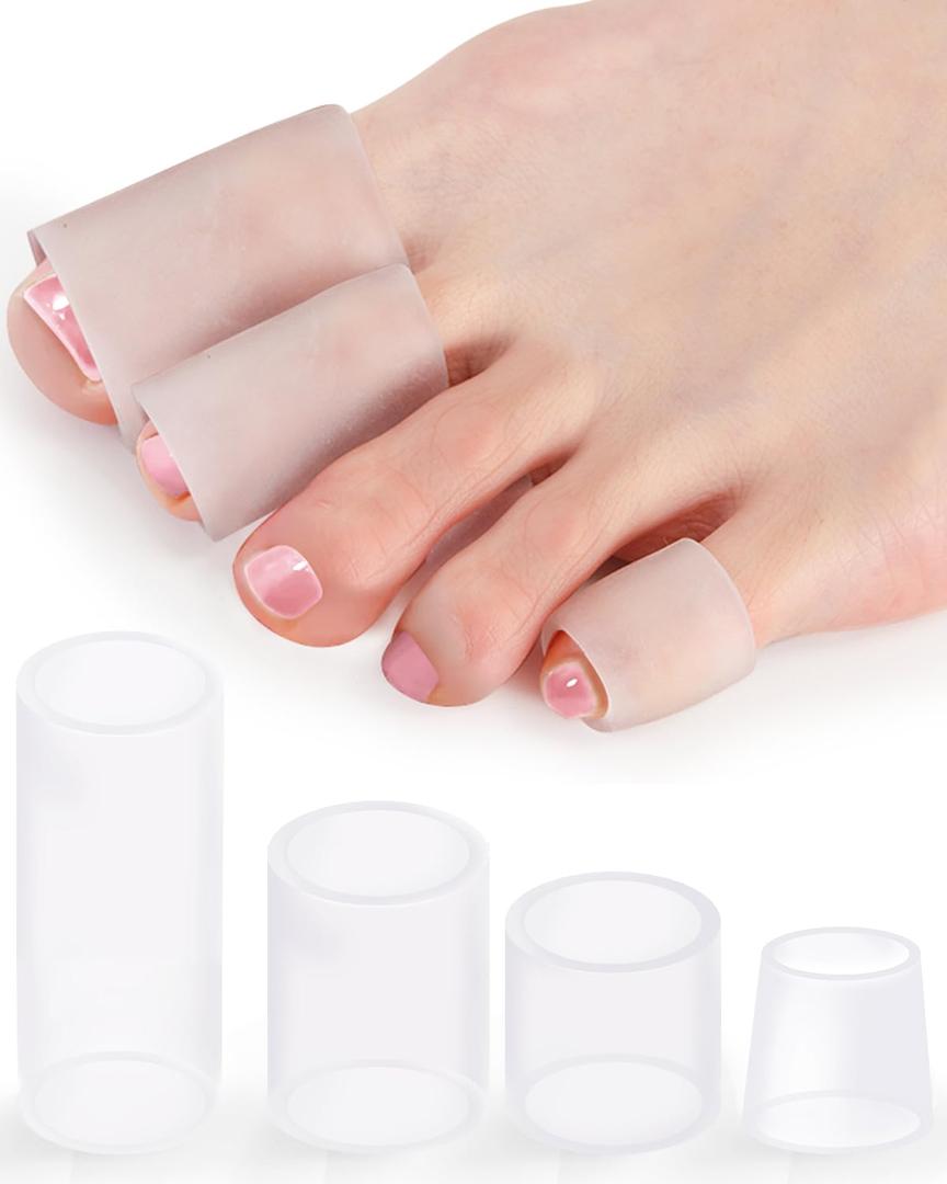 24PCS Silicone Toe Sleeves Protectors Gel Corn Pads Toe Tube Cushions with 4 Size, Soft Toes Covers for Women Men Pain Relief, Calluses, Blisters, Bunion, Hammertoes (24Pc, Silicone)