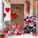 Valentines Day Welcome Garden Flag 12x18 Inch Double Sided Mini Flags, Cute Pink and Red HeartsTasteful Yard Sign for Front Porch, Lawn, Yard, Outdoor Decor DF965