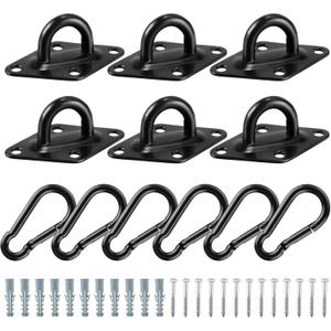 JaGely 6 Pcs 5100lbs Capacity Hammock Hooks Hanging Kit Hammock Hooks, M10 Stainless Steel Pad Eye Plate Staple Ring Hooks with 10mm Snap Hook for Porch Swing Hanging Wall/Ceiling Mount Indoor/Outdoor