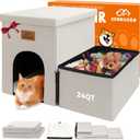 Dog Stairs with Condo 15" H, 2-Step Wider Dog Steps for Small/Medium/Large Old Dogs Cats, Folding Sturdy Storage Pet Stairs Climbing Bed Couch, Ramp for Car Hold Up to 150 lbs, Beige