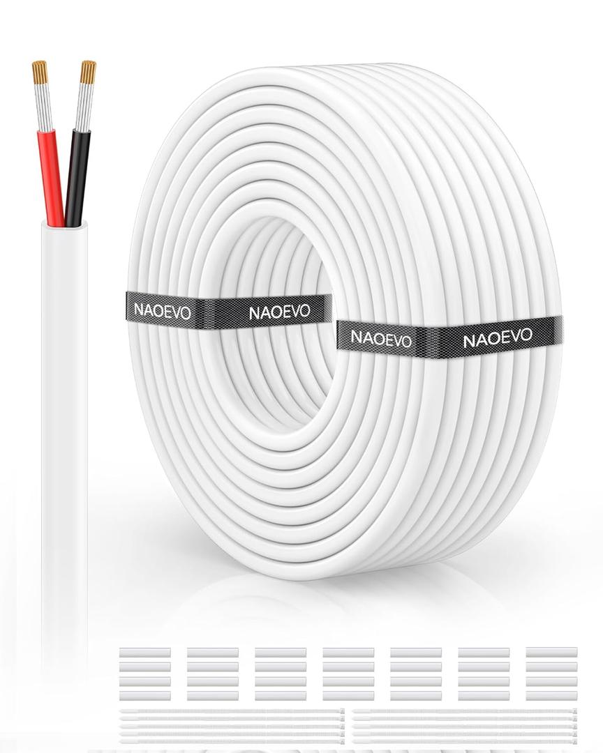 NAOVEO 16 Gauge Wire 2 Conductor Electrical Wire, 16 AWG Stranded PVC Tinned Copper Cable, Flexible/Low Voltage Automotive Wiring for LED Lamps, Marine, Speaker, Appliances (50FT)
