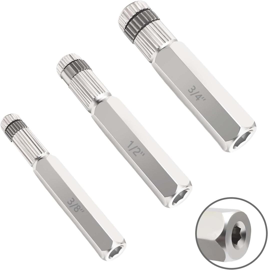 2026 Upgrade 3-Piece Internal Pipe Wrench Set, Pipe Nipple Extractor Set with Bottom Hex Notch, 3/8", 1/2" and 3/4" Pipe Capacity, Perfect for Allen Wrench Tools, Easy Internal Grip to Extract Nipples