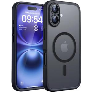 TOCOL for iPhone 16 Case, Compatible with MagSafe, Black | Built-in Magnets, Full Camera & Military-Grade Protection, Anti-Slip Shockproof Translucent Matte Back Phone Cover