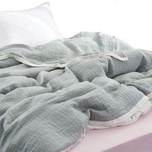 Muslin Cotton Blanket for Adult and Kids,Full/Queen Size (60" x 60"),100% Cotton,4-Layer Soft and Lightweight Blanket for Bed,Couch &Sofa,Muslin Coverlet for All Season - Blue Grey