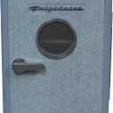 Frigidaire Mini Personal Fridge Cooler, 1 Gal Capacity fits 9 Cans, Includes Plugs for Home Outlet & DC Charger - 9.84" D x 7.09" W x 10.35" H, Light Washed Denim Fabric Door