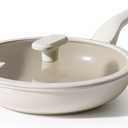 PRICUSIS Nonstick Ceramic Frying Pan with Lid, 8/10 Inch Skillet with Stay Cool Handle, Fully Coated, 100% Dishwasher Safe, Oven Safe, PTFE PFAS & PFOA Free (8 Inch, Coconut White