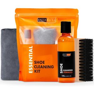 SNEAKARE Essential Shoe Cleaning Kit - 100ml Shoe Cleaner & Medium Bristle Brush - White Shoe Cleaning Kit for Sneakers - Sports Shoe Cleaner Foam Spray - Complete Shoe Care Kit
