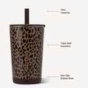 HydroJug Everyday Tumbler 14 oz, Ceramic-Lined Straw Cup, Brown Leopard