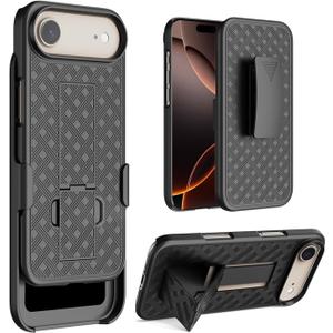for iPhone 17 Air Holster Case, Belt Clip Cover Shell Holster Combo Slim Rugged for iPhone 17 Air with Kickstand (6.5") 2025 Release, Black