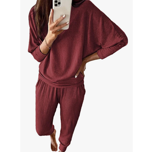 PRETTYGARDEN Women's Fall 2 Piece Lounge Set Long Sleeve Tops Ribbed Pants Spring Matching Sweatsuit Travel Outfits Clothes Small