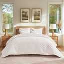 EVERGRACE Luxury Velvet Quilt Set King Size, Diamond Quilted Lightweight Velvet Comforter for All Season, Ultra Soft Oversized Bedspread Coverlet Bedding Set with 2 Pillow Shams, Ivory White (KING/CAL.KING (108" x 96"))