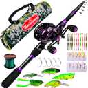 Fishing Rod and Reel Combo - 6.9ft Telescopic Spincast Rod with Left Handed Baitcasting Reel Combos - Sea Saltwater Freshwater Ice Bass Fishing Tackle Set - Fishing Rods Kit (2.1M/6.9ft-CATW10)