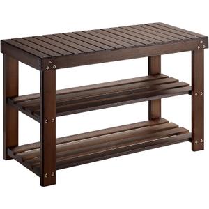 Pipishell 3 Tier Bamboo Shoe Rack Bench for Entryway, Brown, 27.5×11×17.5 inches