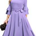 DRESSTEDRESSTELLS Womens Cocktail Dress Holiday Fall Vintage V-Neck Long Bell Half Sleeves Formal Dresses for Wedding Guest (Large)