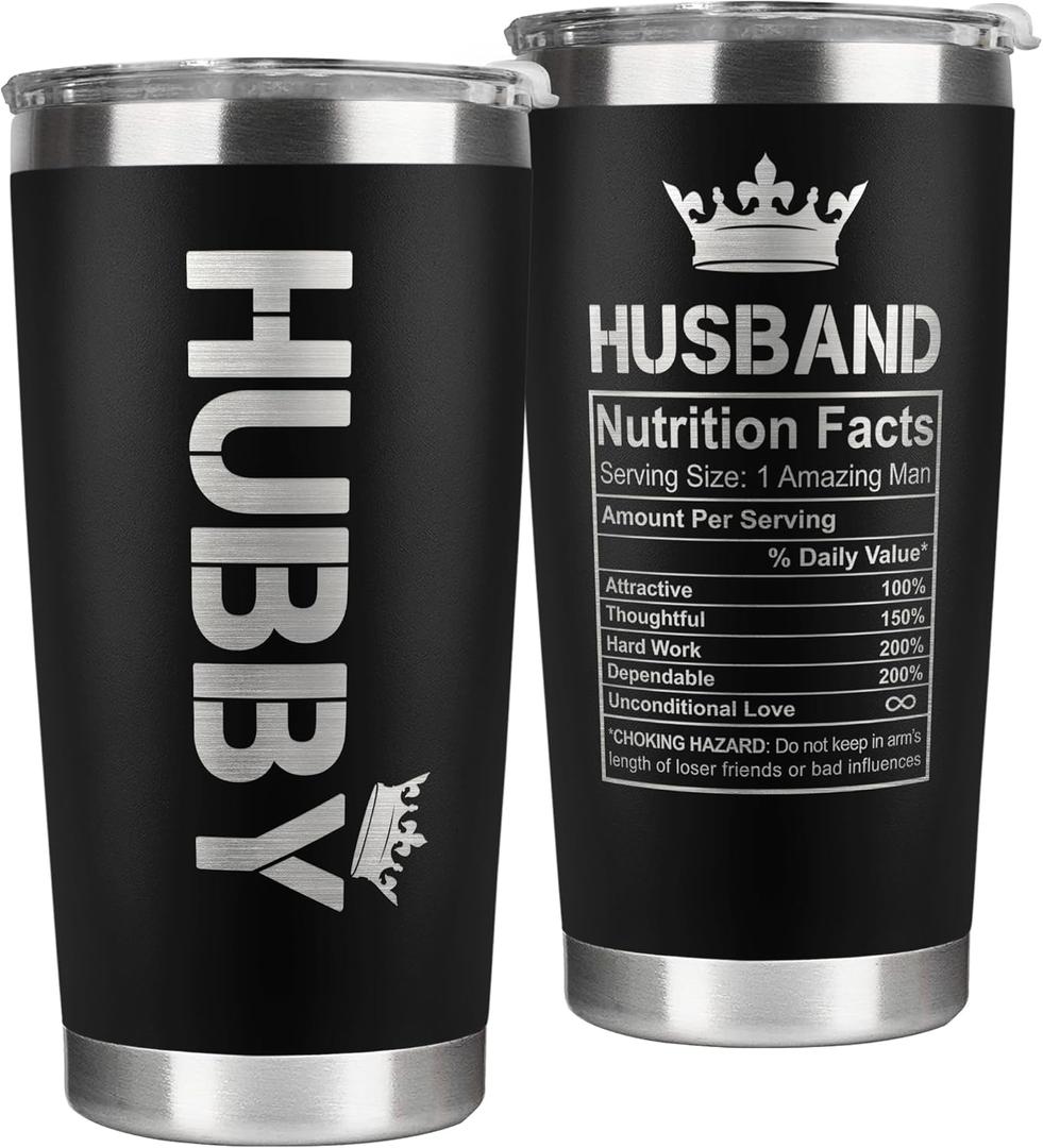 Gifts for Husband from Wife - Wedding Anniversary for Him, Valentines Day, Fathers Day, Birthday Gifts for Him - Present for Husband from Wife - 20 Oz Black Stainless Steel Tumbler