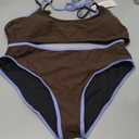 MOOSLOVER Women Sporty Two Piece Swimsuits High Waisted Bikini Sets Color Block Bathing Suit (X-Large, Coffee)