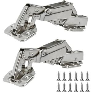 BADALU 175 Degree Kitchen Cabinet Hinges (1 Pair, 2 PCS) Concealed Hydraulic Adjustable Mounting, Soft Closing Nickel-Plated Steel Buffer Dampers for Frameless Cabinet Doors(Detachable Full Overlay)