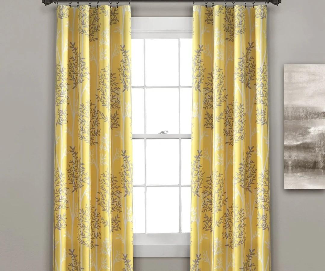 Lush Decor Yellow and Gray Linear Tree Blackout Grommet Window Curtain Panel Pair (84" x 38")