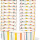MATICAN Paper Ice Cream Cups, 50-Count 9-Oz Disposable Dessert, Snack Bowls for Hot or Cold Food, 9-Ounce Party Supplies Treat Cups for Sundae, Frozen Yogurt, Soup, Pastel Stripes