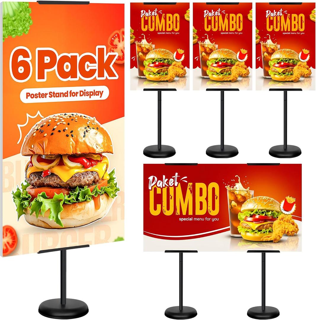 6Pack Adjustable Poster Stand for Display, Single-Sided Floor Pedestal Sign Holder, Poster Board Easel Stand up to 58", Welcome Sign Stand for Foam & Board, Wedding, Business & Events – Black