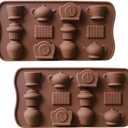 2 Pack Tea Time Silicone Molds Afternoon Tea Teapot Coffee Cups Biscuit Silicone Chocolate Candy Mold Ice Cube Trays (Random Color)