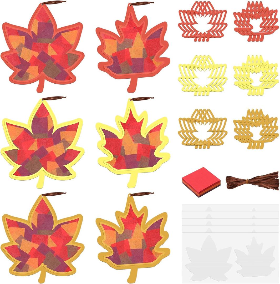Chiisong 24 Sets Maple Crafts Kit DIY Tissue Paper Sign Crafts for Back to School Fall Harvest Thanksgiving Religious Christian Party Fun Home Actives
