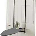 Household Essentials Over the Door Ironing Board, Self-Closing, Slim and Compact, Perfect for Small Spaces, Includes Padded Board Cover, Matte Black