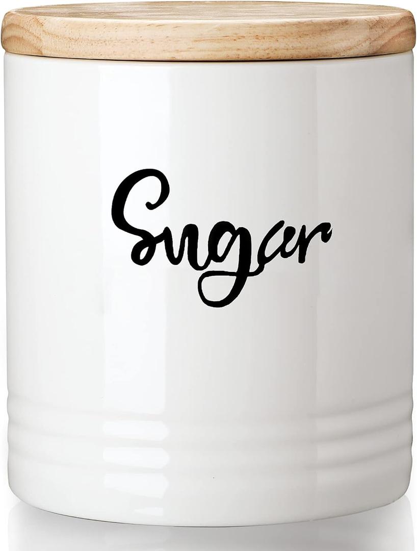 LEETOYI Porcelain Food Storage Containers with Lid, Small Size Design & Saves Space, 4.5 Inch White, Labeled Sugar